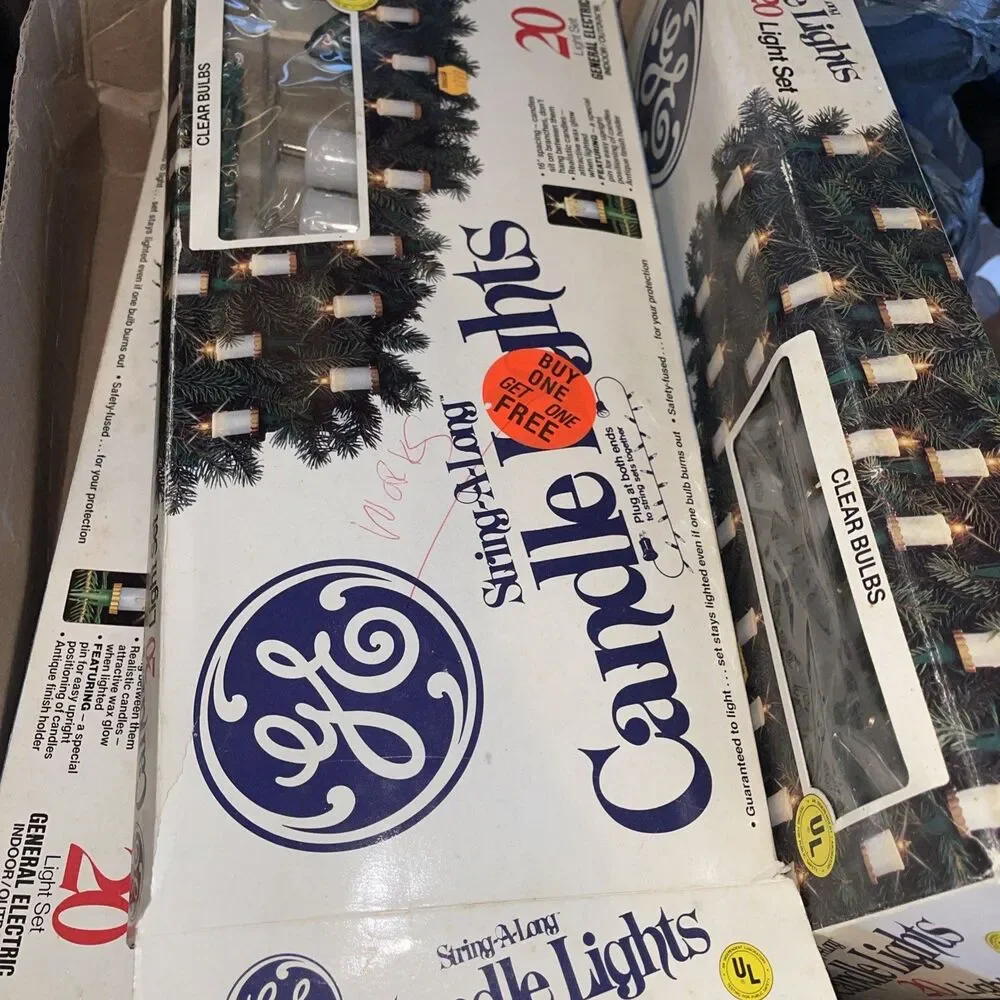 Christmas GE String-A-Long Candle Lights 3 Boxes, Each with a 20-Bulb Strand Vtg
